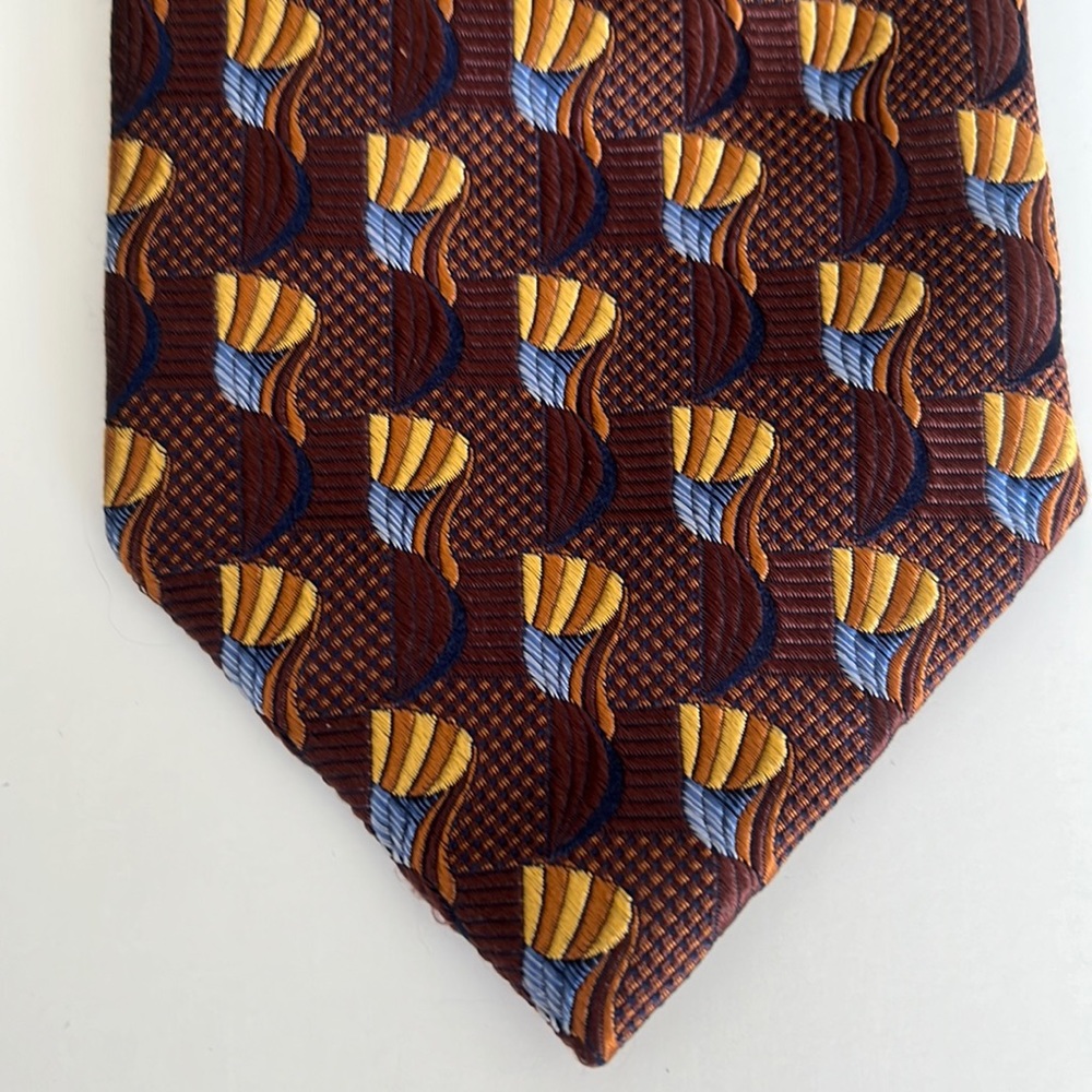 Mark Shale Brown, Blue & Gold Italian Silk Tie